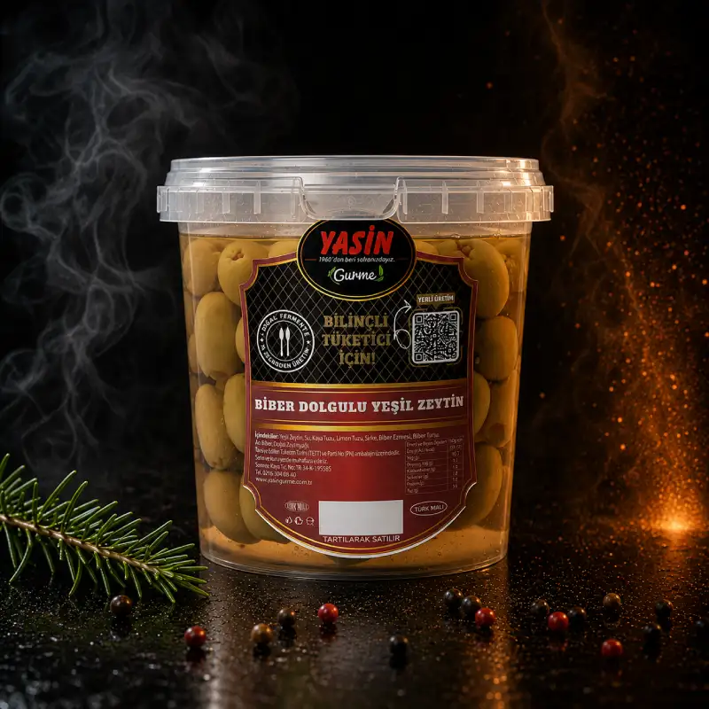 YASİN GURME BİBERLI YEŞİL ZEYTİN (500 gr)